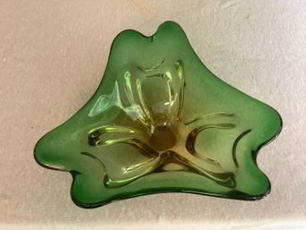 Murano Style Art Glass Bowl Green And Yellow