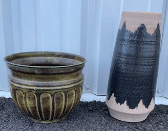 Tall Ceramic Vase And Wide Plant Pot