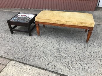 Vintage Long Bench From BLOOMINGDALE BROS Along With Mission Style Footstool / Ottoman - Very Nice Pieces