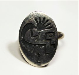 Signed Zuni Sterling Silver Native American Southwestern Ring Having Figure Size 7