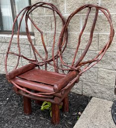 Handmade - Patio - Porch - Lawn - Garden - Chair - Rustic Wood Twig - Heart Shaped - Redwood Stained -