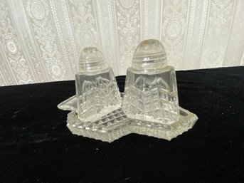 Cut Glass Salt & Pepper Shaker With Dish