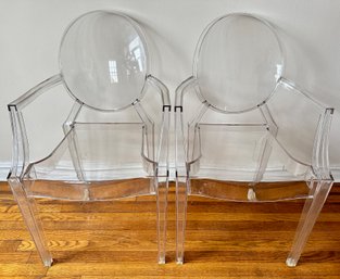 Pair Louis Ghost Stackable Armchairs By Philippe Starck