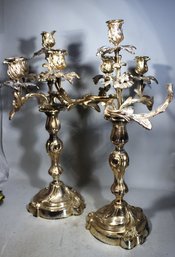 Pair Large Silver On Bronze French Louis XV  Candelabras (one Cap Missing)