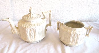 2 Pieces White Salt Glaze Apostle Pottery Teapot Charles Meigh