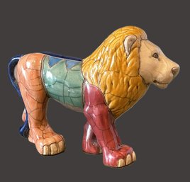 Colorful Signed 9' Raku Art Pottery Lion