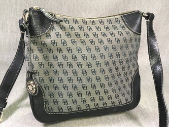 Lovely Like New DOONEY & BOURKE Navy Blue Signature Canvas Shoulder Bag With Enamel Pendant - Bag Like New !