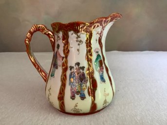 Vintage Hand Painted Geisha & Landscape Pitcher