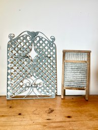 A Vintage Washboard And Art Metal Candle Sconce