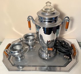 Vintage Art Deco Butterscotch Coffee Percolator, Creamer/Sugar & Tray With Bakelite Handles By Forman Bros.