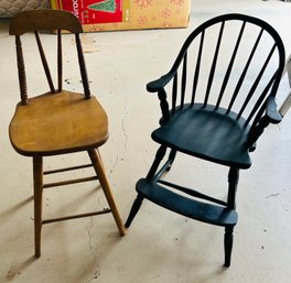 Lot Of 2 Primitive Style Wooden Chairs