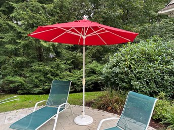 A Treasure Garden Red Sunbrella Unbrella With Stand