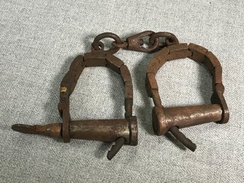VERY Unusual Antique Handcuffs - All Steel / Iron - One Screw In Key - American ? European ? - Very Cool Lot !