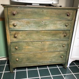 Very Large Antique Painted Oak Dresser - Great Old Green Paint - Five Drawers - This Is A LARGE Piece !