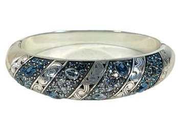 Great Quality Silver Tone Blue Rhinestone Bangle Cuff Bracelet