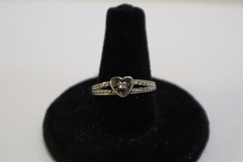10K White Gold With Diamond In Heart Ring Size 7.5 Marked KSK