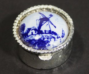 Small Silver Plated Genuine Delft Hand Painted Porcelain Pill Box