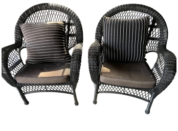 Lovely Pair Of Black Wicker Chairs For Porch Or Patio