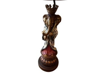 Hollywood Regency Style Table Lamp With Figural Elephant Wearing Robe, Crown & Staff