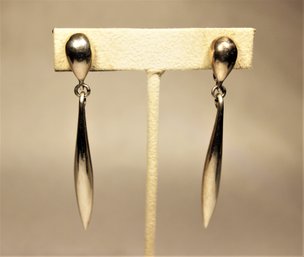 Fine Pair Of Sterling Silver Elongated Clip Earrings Ear Pendants