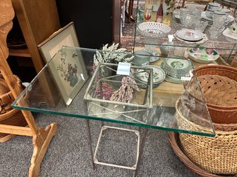 Small Metal Table With Heavy Glass Top