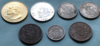 Lot Of 7 Various Foreign Coins - 1981 Mexico Peso, 1968 Kenya 10 Cent Jomo Kenyatta, 1968 Portugal  More