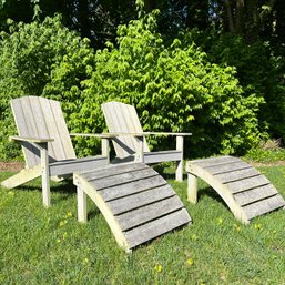A Pair Of Frontgate Rowan Teak Adirondack Chairs With Ottoman - 2 Of 3 - Retail $1950