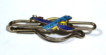 Vintage Silver Plated Tie Bar Having Guilloche Enamel Airplane