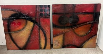 Two Framed Abstract Paintings On Masonite
