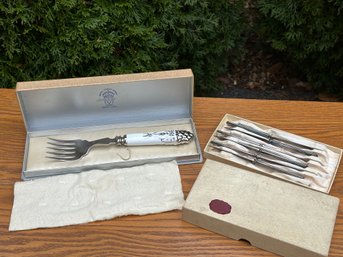 Vintage Rogers Meriden CT Silverplate Knives & Royal Crown Derby Fork