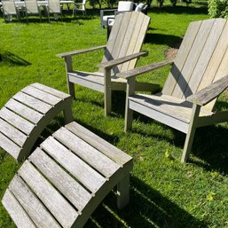A Pair Of Frontgate Rowan Teak Adirondack Chairs With Ottoman - 3 Of 3 - Retail $1950