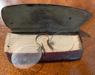 Pair Of Antique Pince Nez Glasses In Original Case