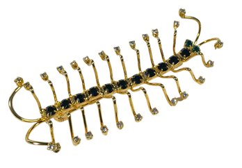 Fabulous Vintage Centipede Gold Tone Rhinestone Brooch