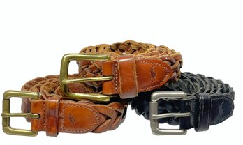 Three Polo Ralph Lauren Braided Leather Belts-Size 40/42