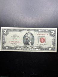 1963 Red Seal $2 Bill AU CONDITION