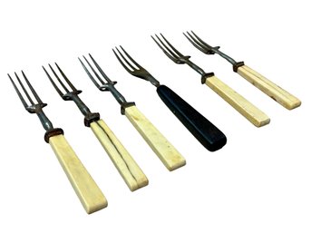 6 Antique Forks : 5 Bone Handled, 1 Ebony