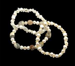 Lot Of Shades Of White Beaded Stretchy Bracelets