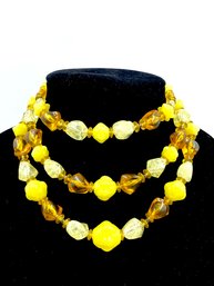 Vintage Yellow & White Triple Strand Necklace