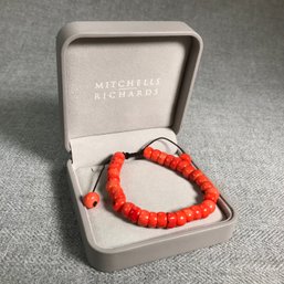 Fabulous Brand New Natural Orange Coral Adjustable Bracelet - On Back Silk Cord - Small Chunky Coral Beads