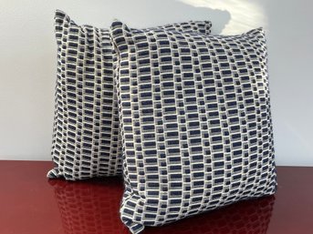 Pair Of Down Filled Navy & White Decorative Pillows By Rejuvenation