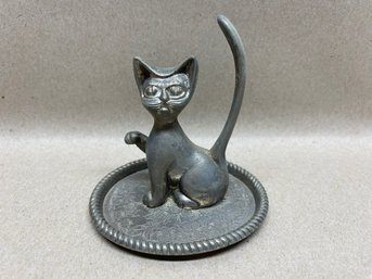 Kitty Cat Trinket Dish - Ring Holder Silverplate Mid Century Modern.