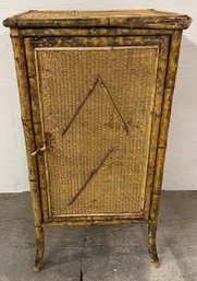 Antique One Door Sea Grass And Bamboo Cabinet