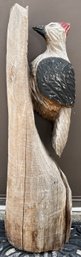 Vintage Hand Carved Wooden Woodpecker Sculpture - 33 X 10 X 9 - Signed - Garden
