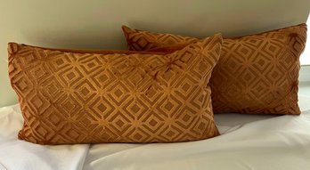 Lot (1 Of 3) - 2 Orange/Terra-Cotta Color Accent Pillows