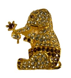 Contemporary Designer Signed Gold Tone Brooch Elephant Rhinesrtones