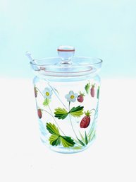 Vintage Handpainted Strawberry Jam Jar W/ Lid & Spoon