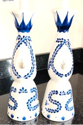 Tall Blue And White Candle Stands 15.5'