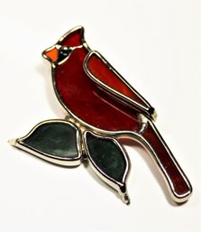 Hand Crafted Stained Glass Cardinal Bird Brooch