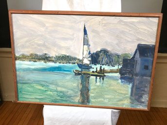 Original Painting By James Pascucci - Oil On Masonite - Sailboat / Seaport - Nice Painting