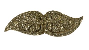 Fine Antique Rhinestone Paste Duet Brooch Leaf Design